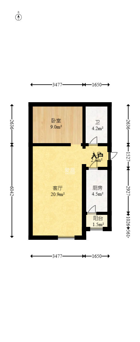 北辰三角洲E3区  1室1厅1卫    49.0万