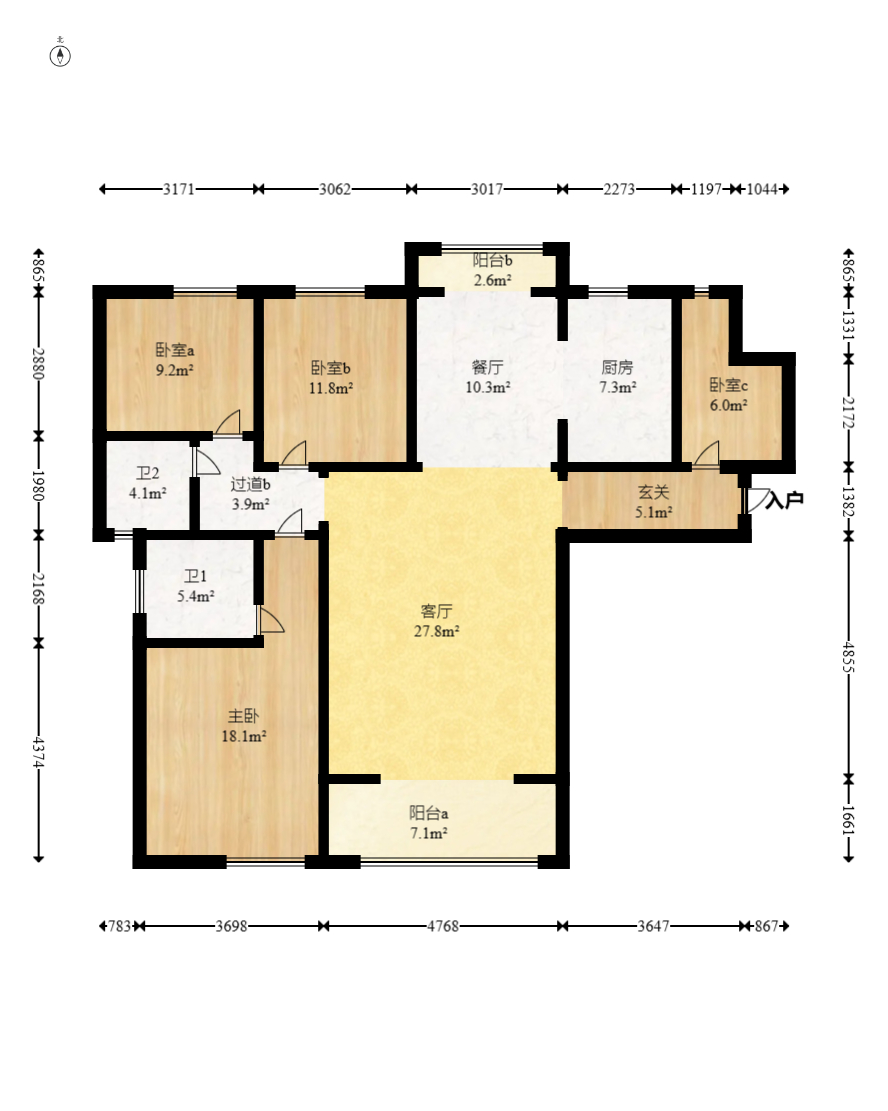 富基世纪公园  4室2厅2卫   73.00万室内图1
