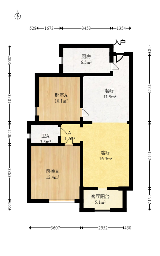钰龙天下一期  2室2厅1卫   193.80万室内图1