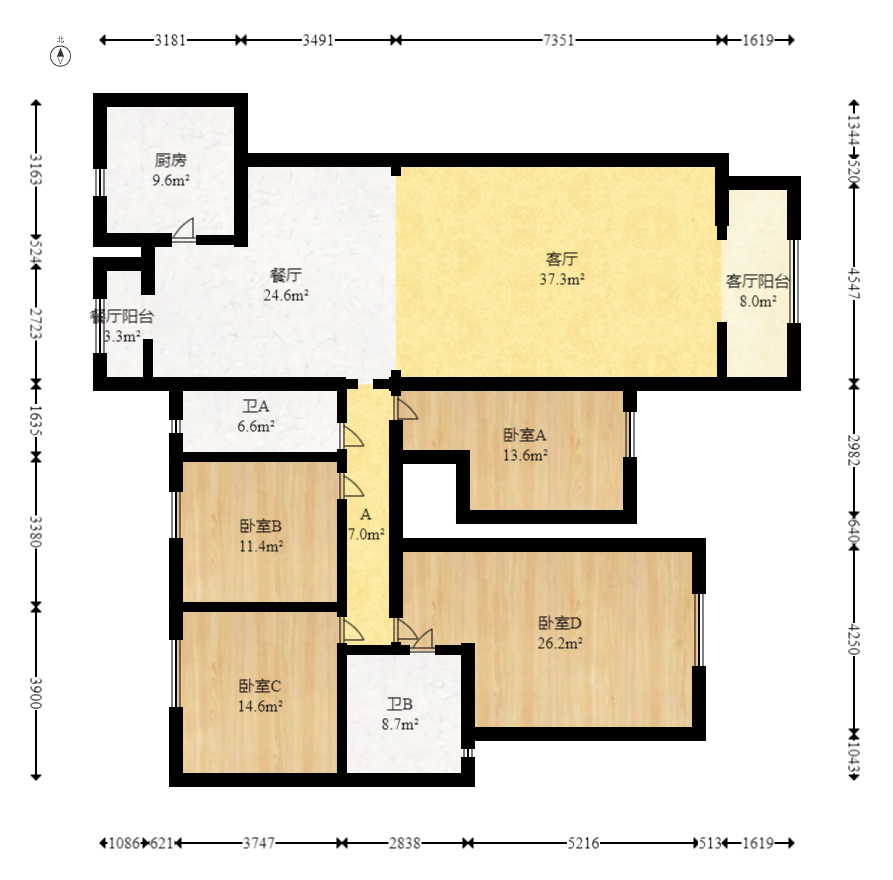 八方小区A区  4室2厅2卫   629.50万室内图1
