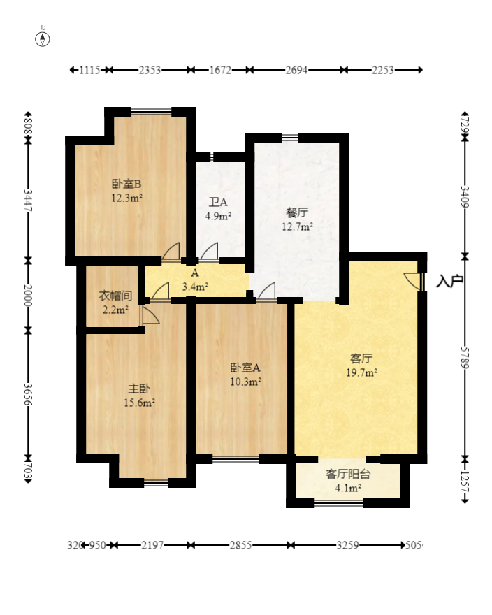 世茂铂翠湾二期  3室2厅1卫   183.80万室内图1