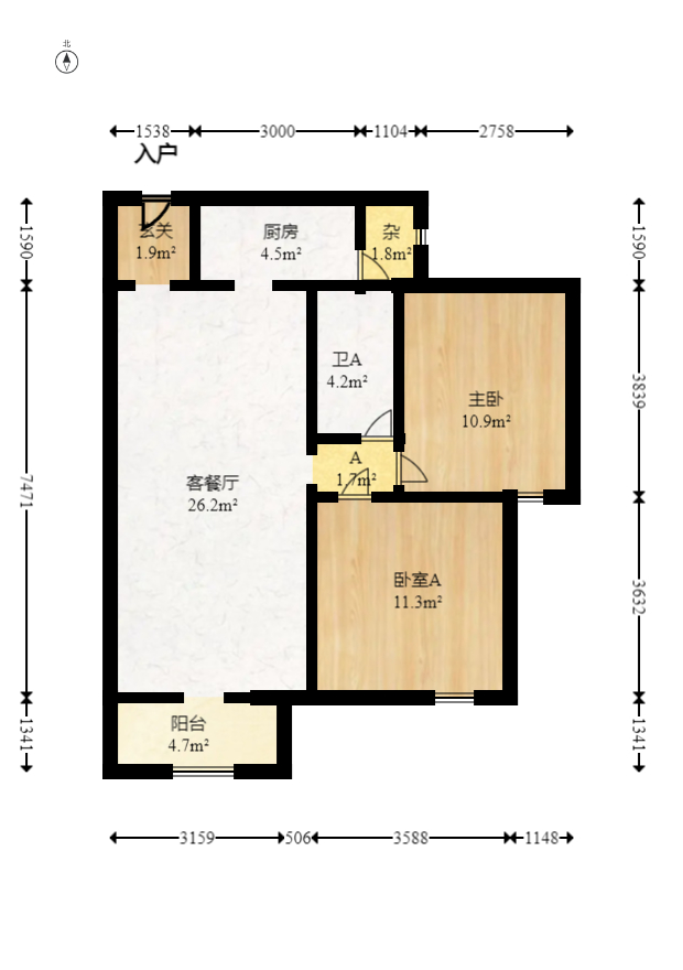 奥克斯广场  2室2厅1卫   88.00万室内图1
