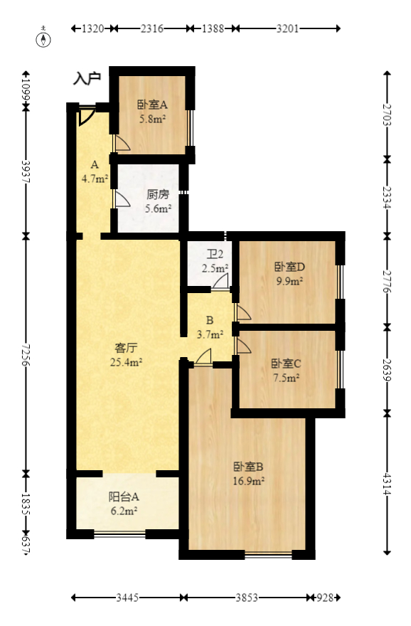 香樟兰亭（朗峰苑）  4室2厅2卫   98.00万室内图1