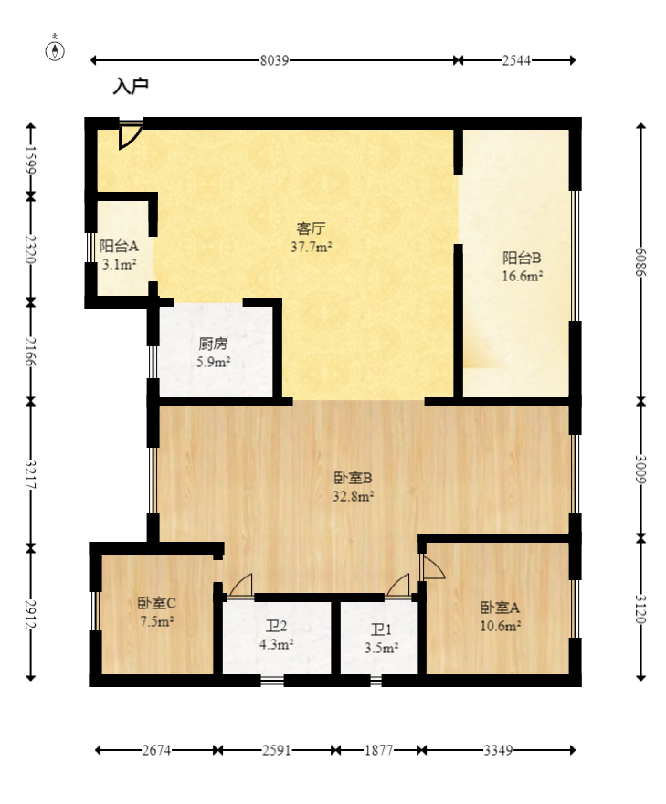建发玖洲观澜  4室2厅2卫   225.00万室内图1