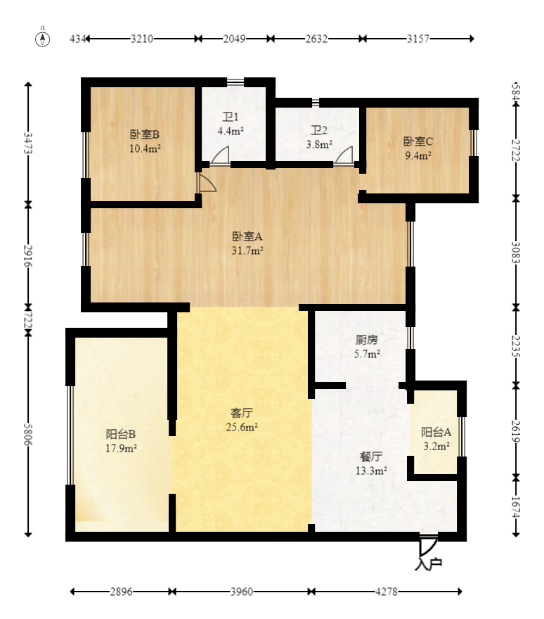 建发玖洲观澜  4室2厅2卫   215.00万室内图1