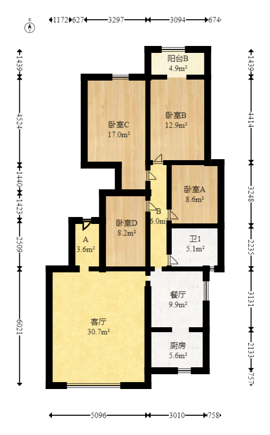 仁和雨花家园  3室2厅2卫   125.00万室内图1