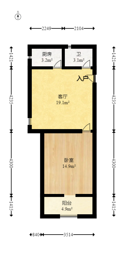 金领家族  1室1厅1卫   40.00万室内图1