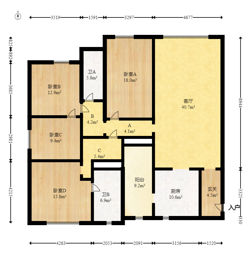 悦湖山 4室2厅2卫 148.0万 悦湖山 4室2厅2卫 148.0万户型图