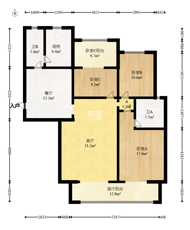 八方小区C区  3室2厅2卫    360.0万