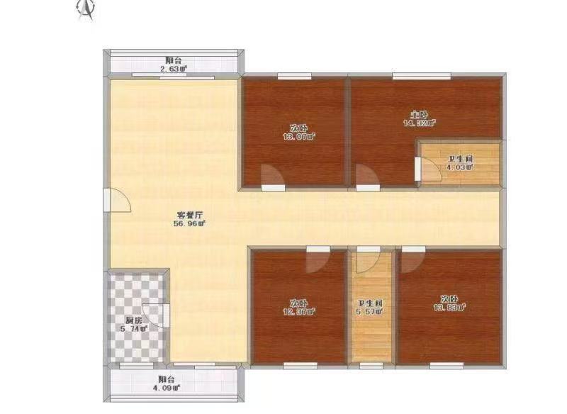 金城新正华  2室1厅1卫   1400.00元/月户型图