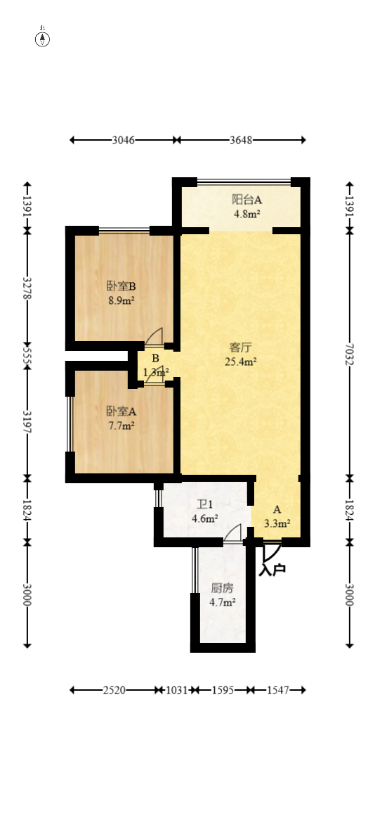 旭辉香樟公馆  2室2厅1卫   80.00万室内图1