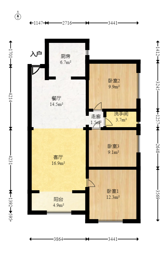 园康星都荟  3室2厅1卫    82.8万 园康星都荟  3室2厅1卫    82.8万户型图