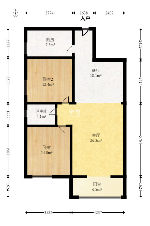 圣力华苑  2室2厅1卫    45.0万