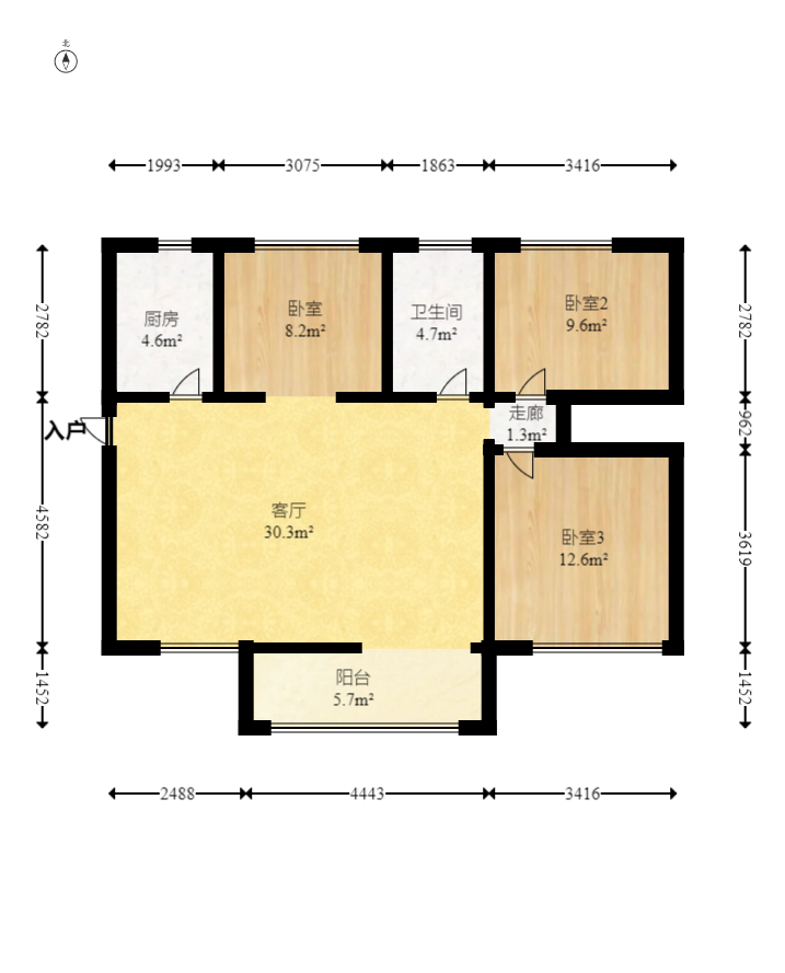 中国铁建国际城二期  3室2厅1卫    66.8万室内图1