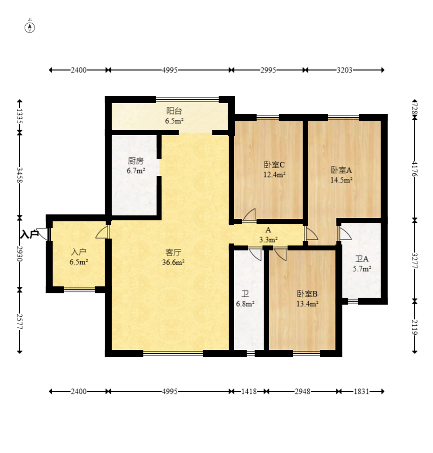 西点公园里  3室2厅2卫   198.00万室内图1