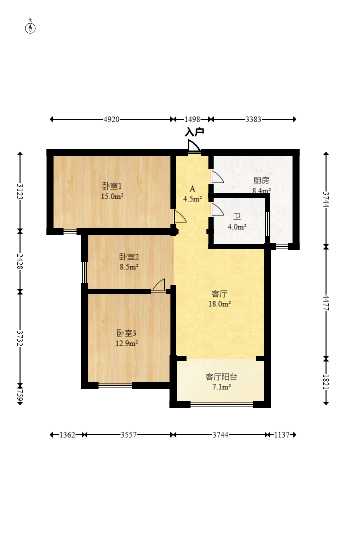 麦芒国际（金恒雅苑）  3室2厅1卫   91.00万室内图1
