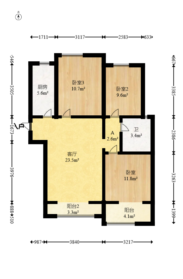 荣盛花语馨苑  3室2厅1卫   72.00万室内图1