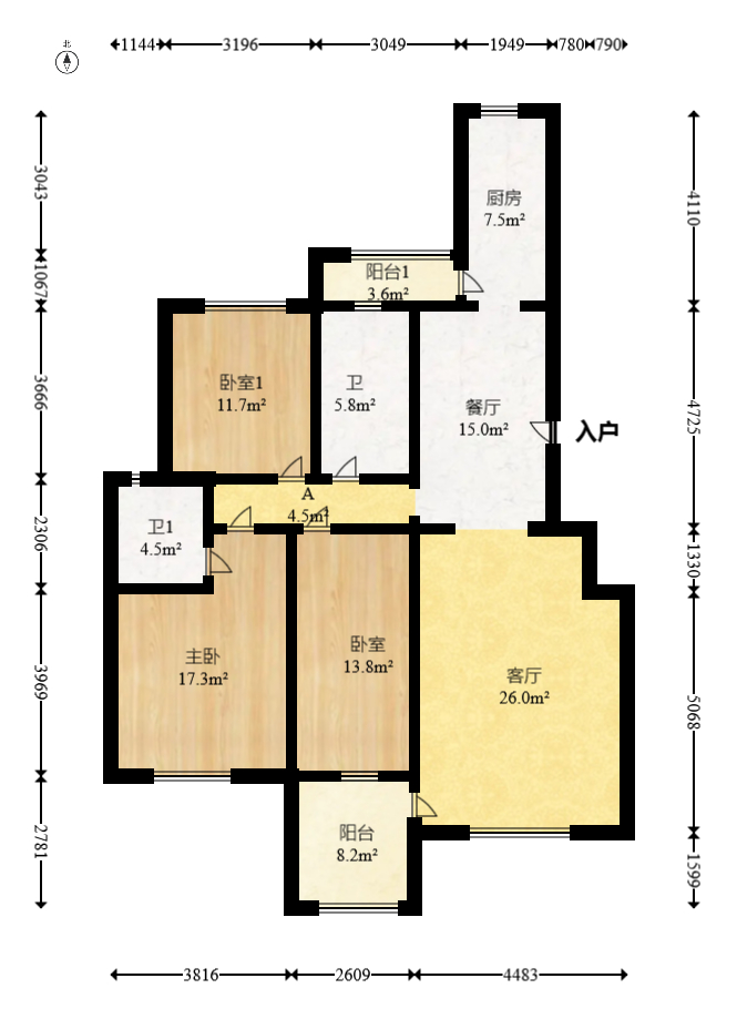 红树湾  3室2厅2卫    65.0万 红树湾  3室2厅2卫    65.0万户型图