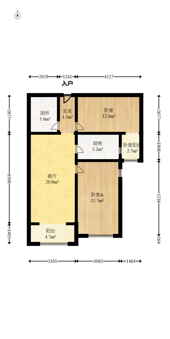 阳光100一期、四五期 2室2厅1卫 88.0万 阳光100一期、四五期 2室2厅1卫 88.0万户型图