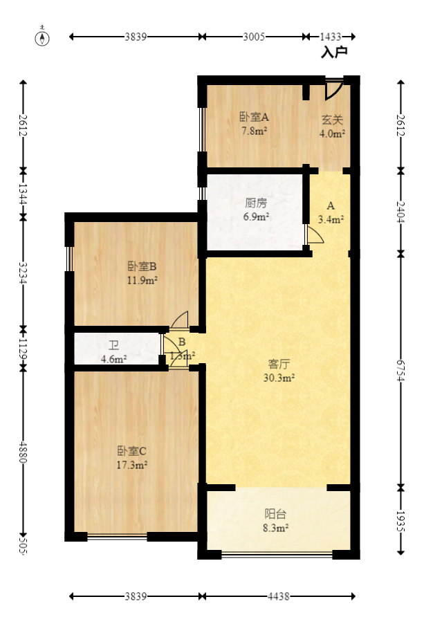 才子佳苑一期/二期  3室2厅1卫   95.60万室内图1