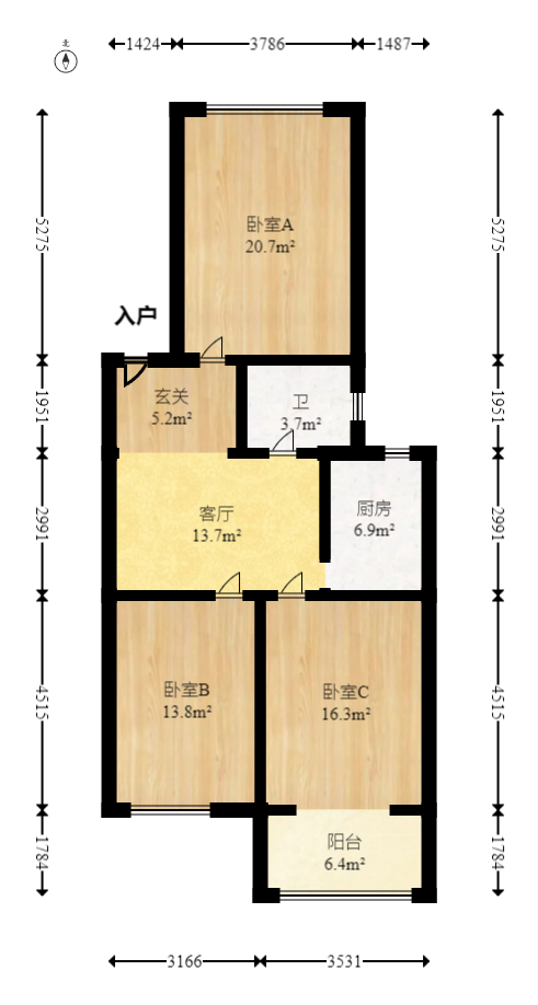 开福寺路职工宿舍  3室1厅1卫   52.00万室内图1