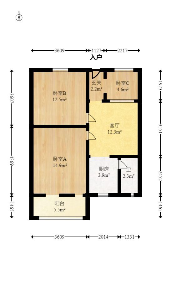 下麻园岭散盘  3室1厅1卫   53.80万室内图1