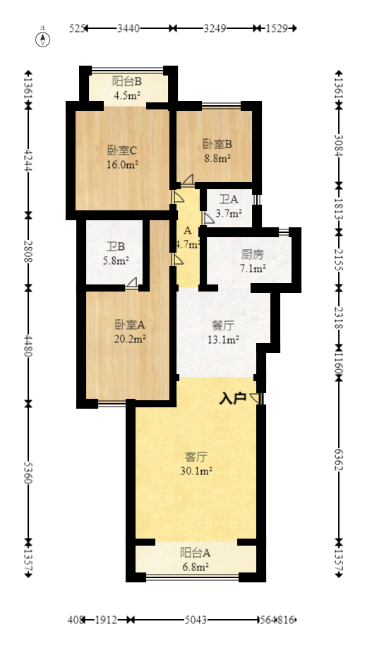 四季阳光花城  3室2厅2卫    132.8万室内图1