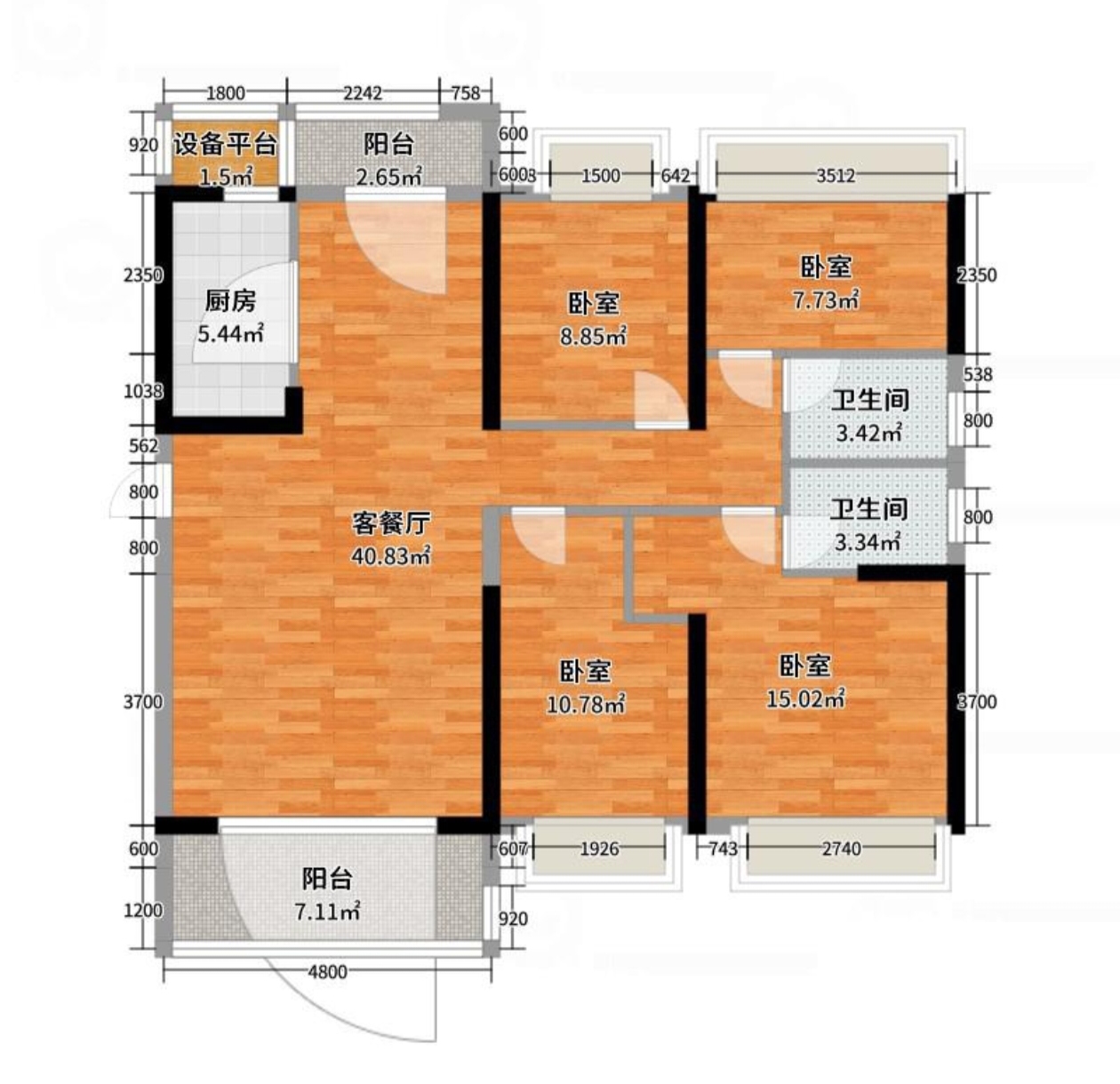 华耀碧桂园十里江湾观澜  4室2厅2卫   2300.00元/月室内图