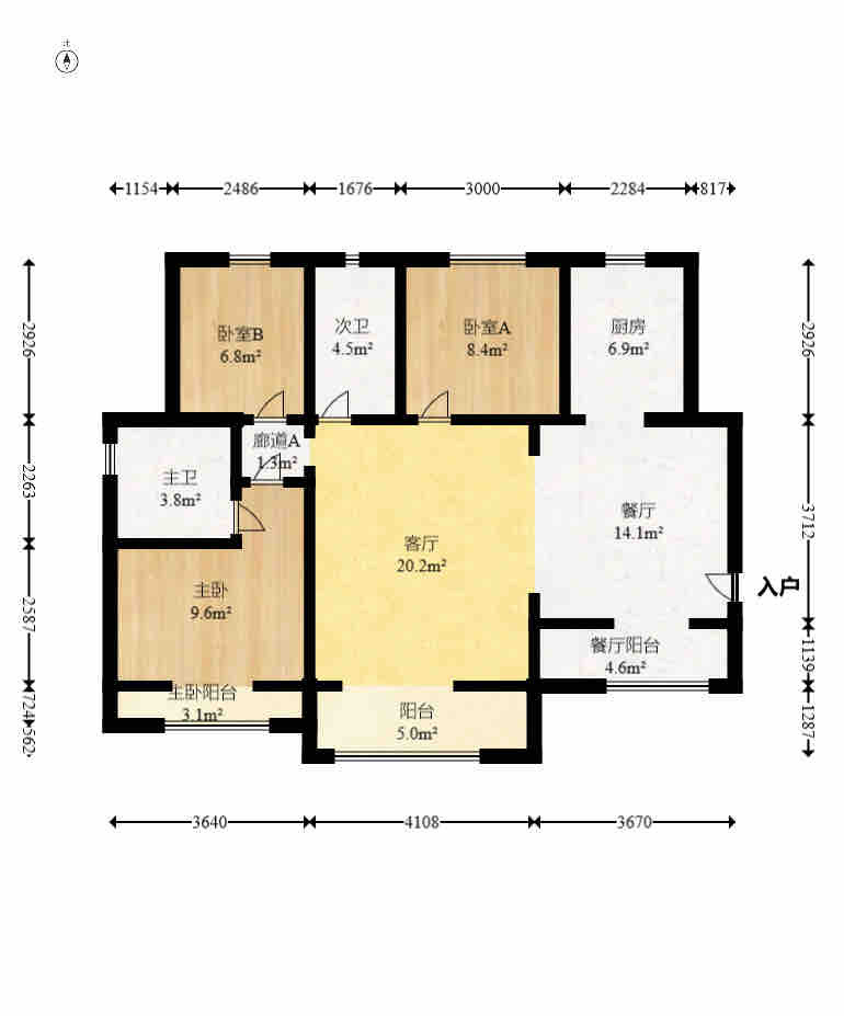 江山帝景雅典  3室2厅2卫   2600.00元/月户型图