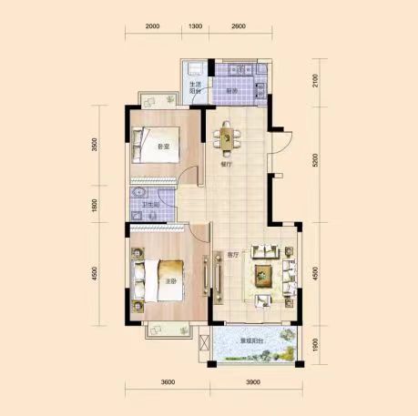 益阳二商帝景嘉园 2室2厅1卫 1200.0元/月 益阳二商帝景嘉园 2室2厅1卫 1200.0元/月户型图