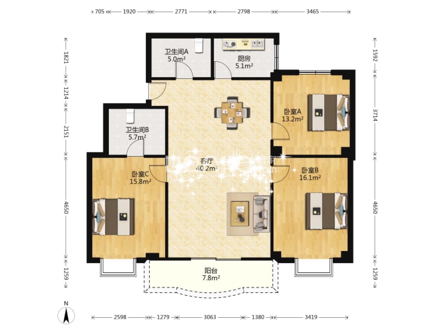 电力明园  3室2厅2卫    135.0万 电力明园  3室2厅2卫    135.0万户型图