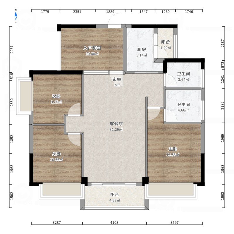 月亮湾三期  3室2厅2卫    58.8万户型图