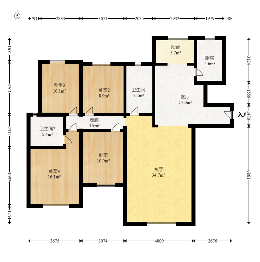 长房东云台 4室2厅2卫 153.8万 长房东云台 4室2厅2卫 153.8万户型图