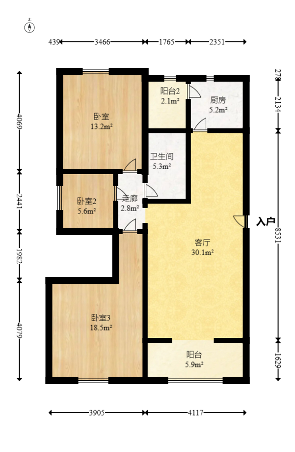 康桥长郡  3室2厅2卫   72.80万室内图1