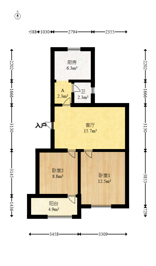 联运公司宿舍  2室1厅1卫    30.79万室内图1