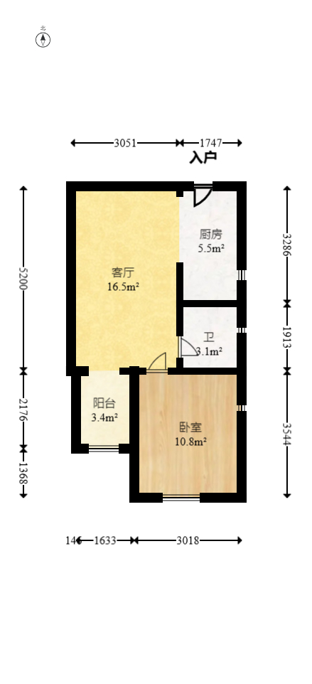 保利城（中航城国际社区、郡原美村）  1室1厅1卫   36.80万室内图1