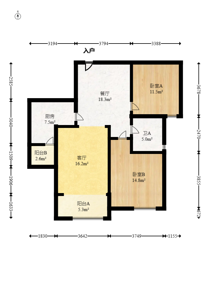 新盛珑璟台  2室2厅1卫   68.00万室内图1