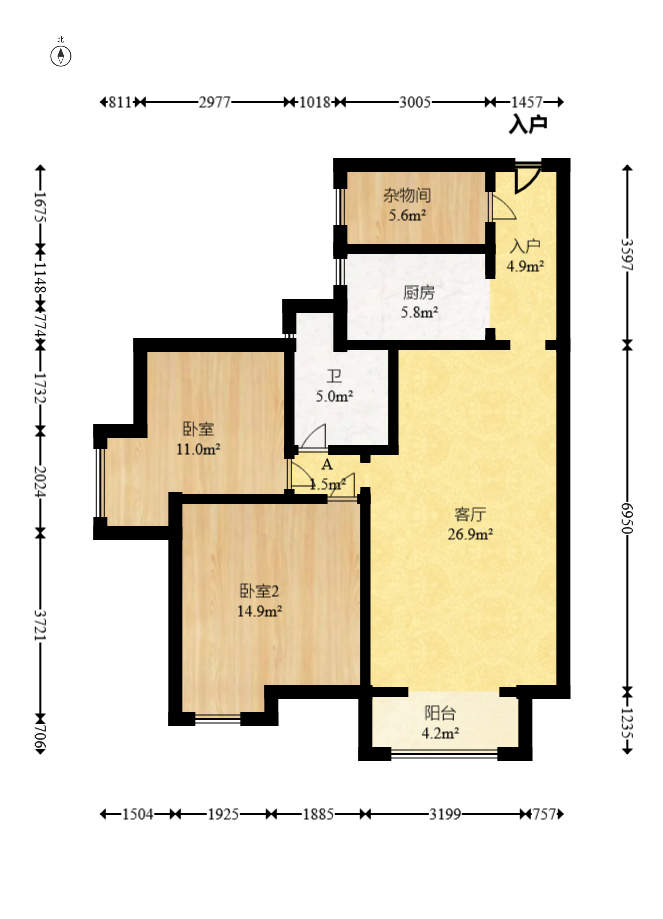 永祺西京  2室2厅1卫    90.0万 永祺西京  2室2厅1卫    90.0万户型图