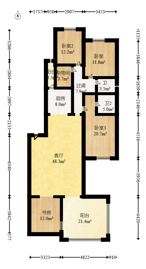 卓越蔚蓝海岸二期 3室2厅2卫 210.0万 卓越蔚蓝海岸二期 3室2厅2卫 210.0万户型图