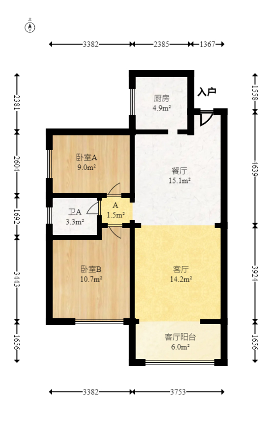 钰龙天下一期  2室2厅1卫   235.00万室内图1