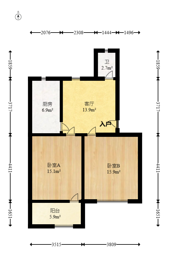 北桥新村  2室1厅1卫    51.8万室内图1