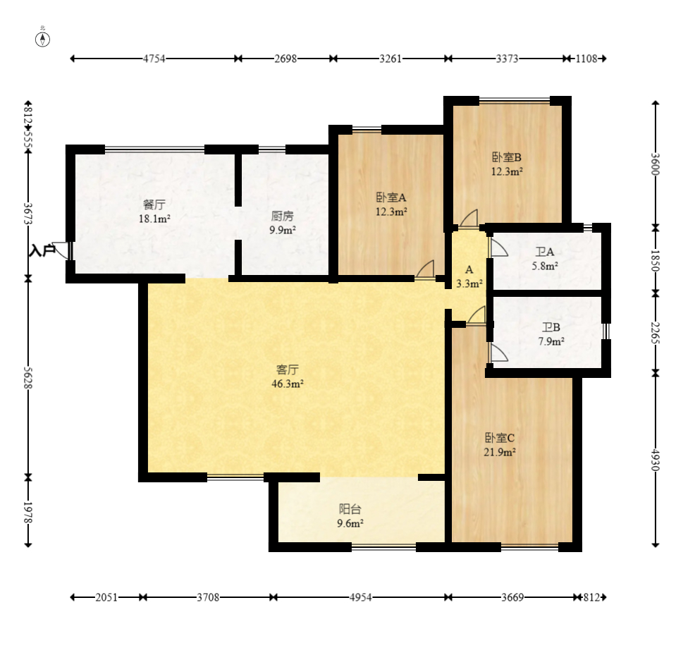 藏珑湖上国际花园  3室2厅2卫    145.0万室内图1