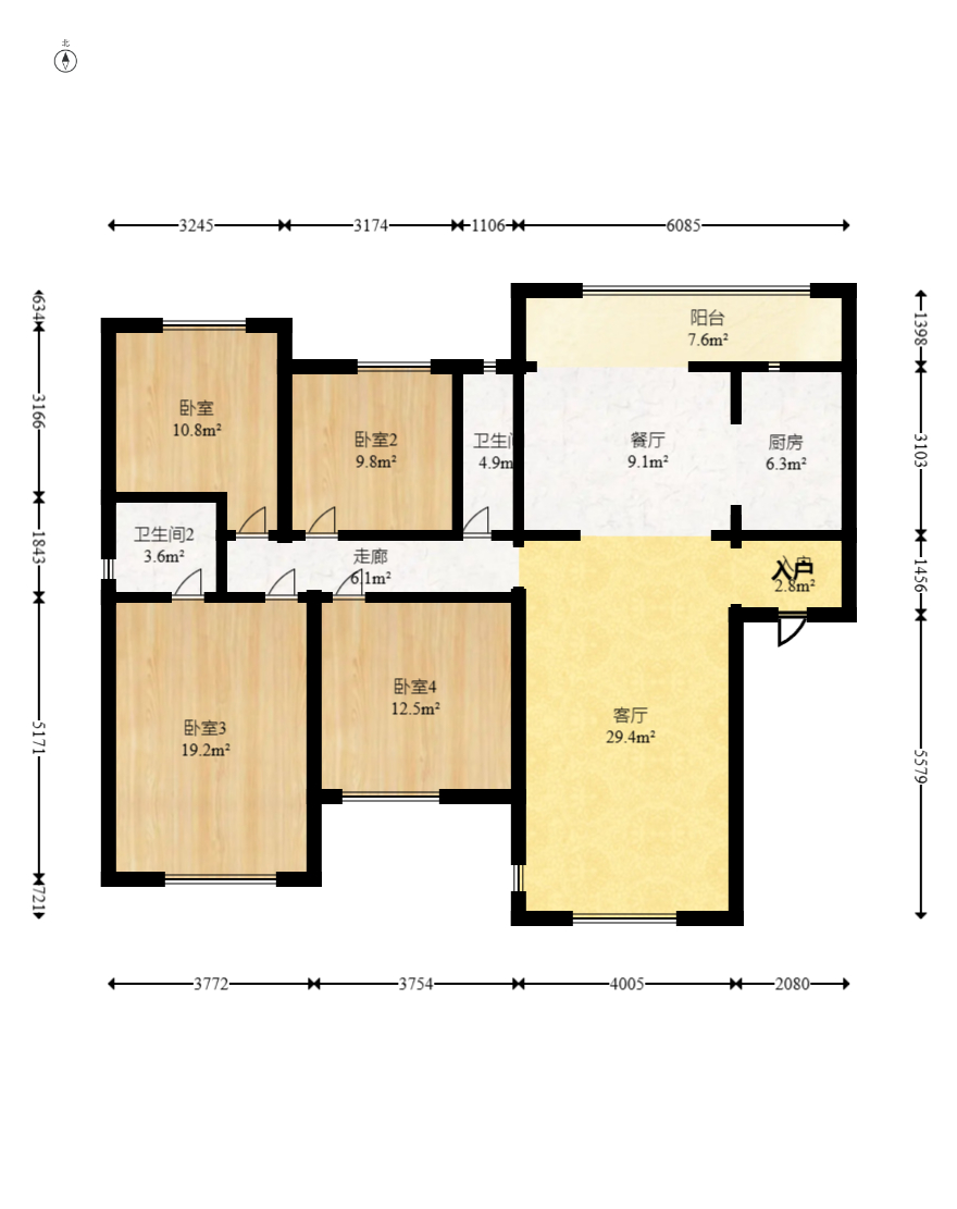 中交中央公园D4区  4室2厅2卫   155.00万室内图1