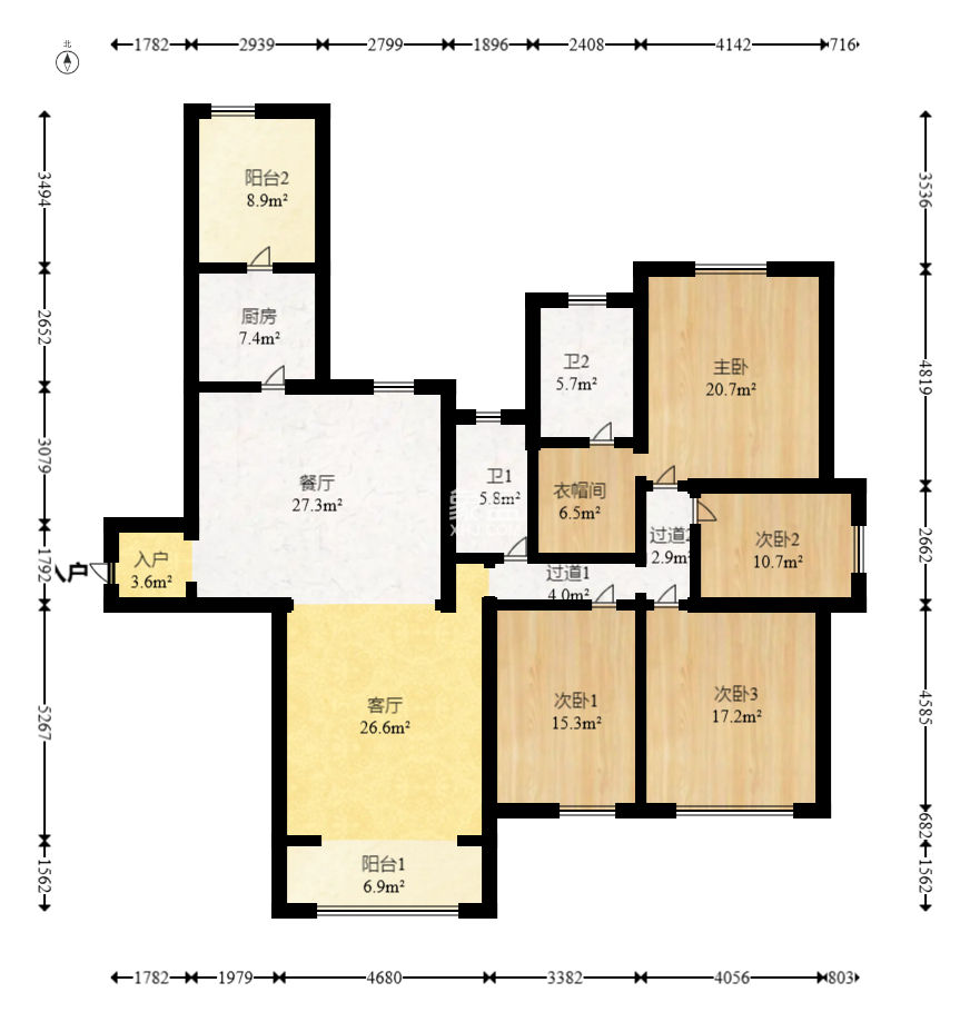 北辰三角洲E3区  5室2厅2卫   305.00万