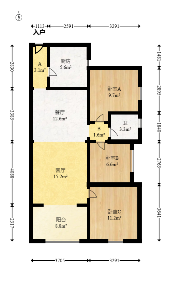哈佛小镇（五矿哈佛小镇）  3室2厅1卫   57.50万室内图1