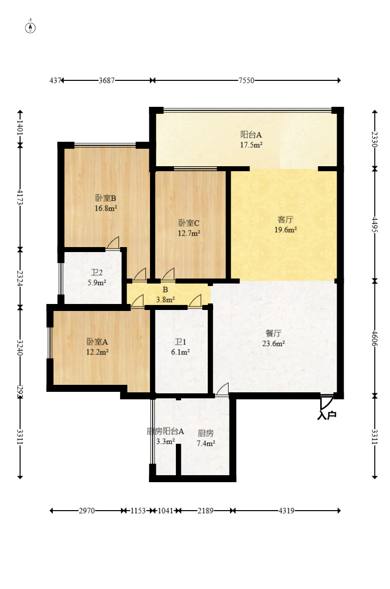 白沙湾嘉园  3室2厅1卫    95.0万 白沙湾嘉园  3室2厅1卫    95.0万户型图