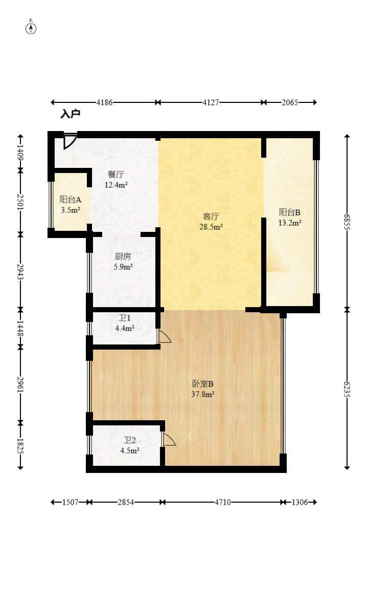 建发玖洲观澜  4室2厅2卫   188.00万室内图1