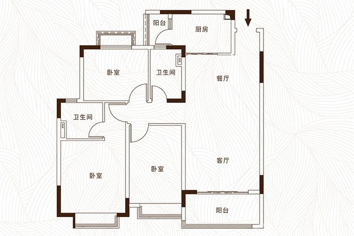 空港新城二期  3室2厅2卫   46.00万户型图