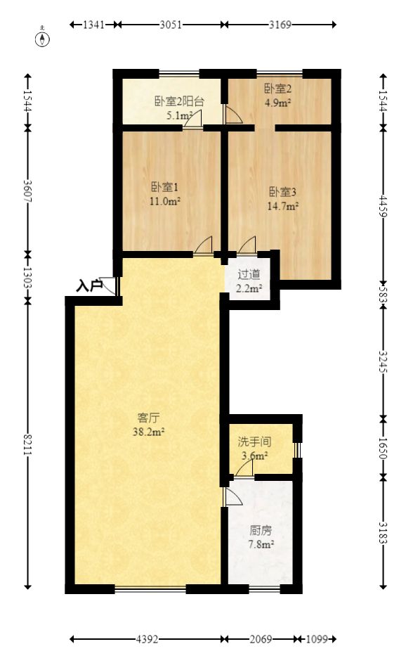 化油器厂宿舍  2室2厅1卫   2000.00元/月户型图