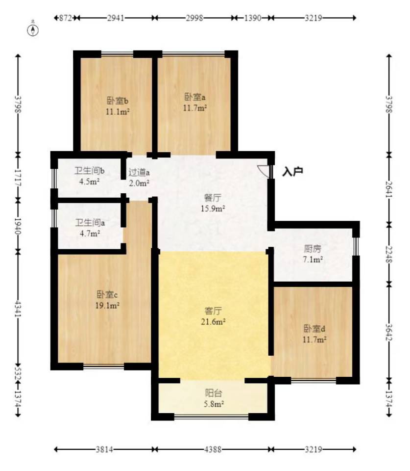 五矿紫湖香醍  2室2厅1卫   1600.00元/月户型图